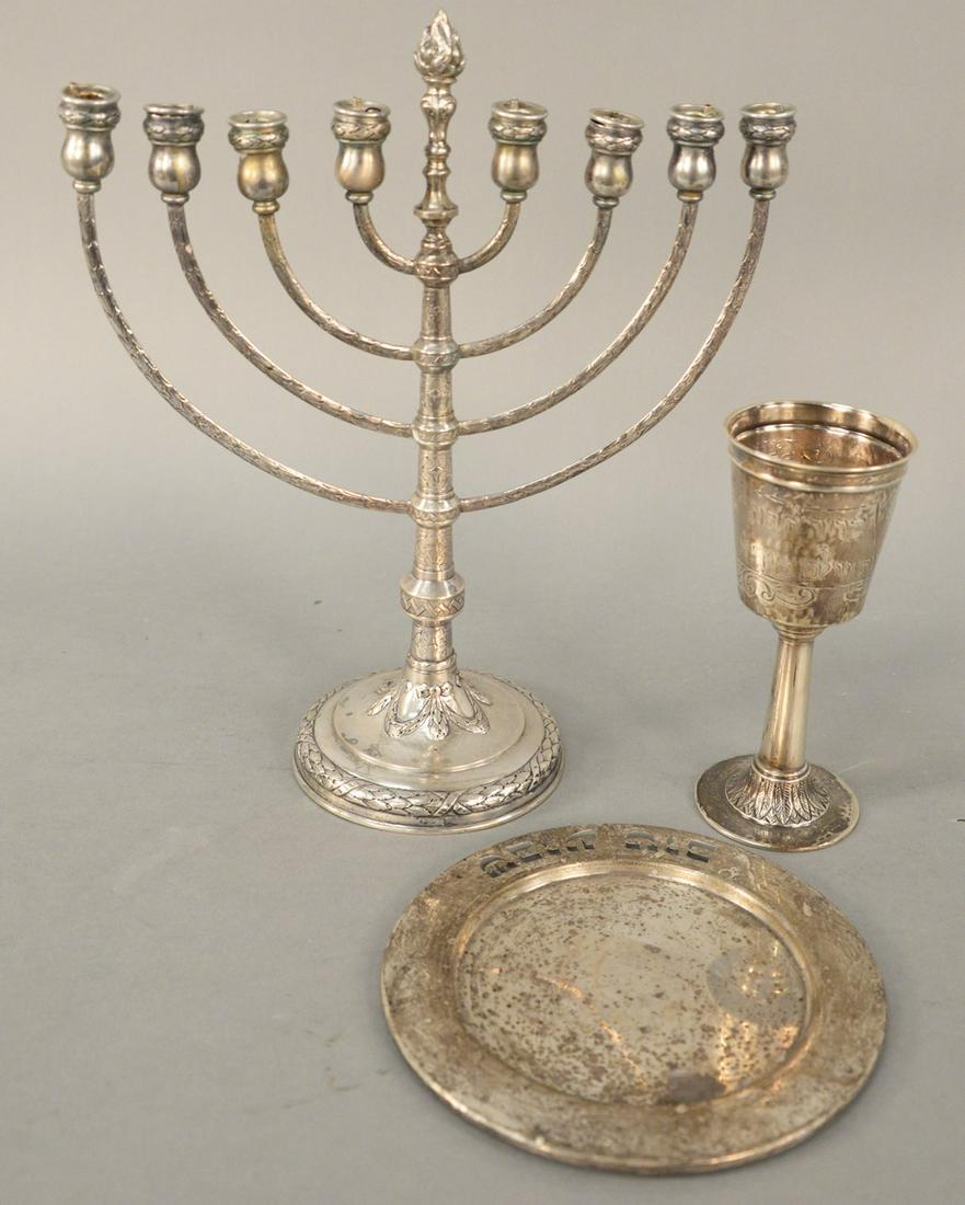 Three Silver Judaic Pieces, Kiddush cup with incised (1 of 5)