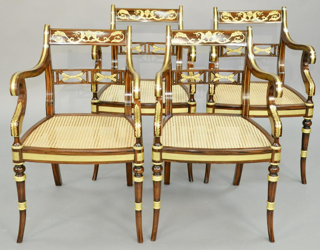 Set of Four Regency Style Open Armchairs, gilt and (1 of 4)