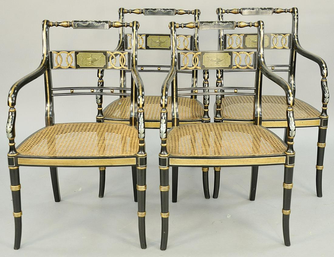 Set of Four Regency Style Open Armchairs, having gilt (1 of 4)
