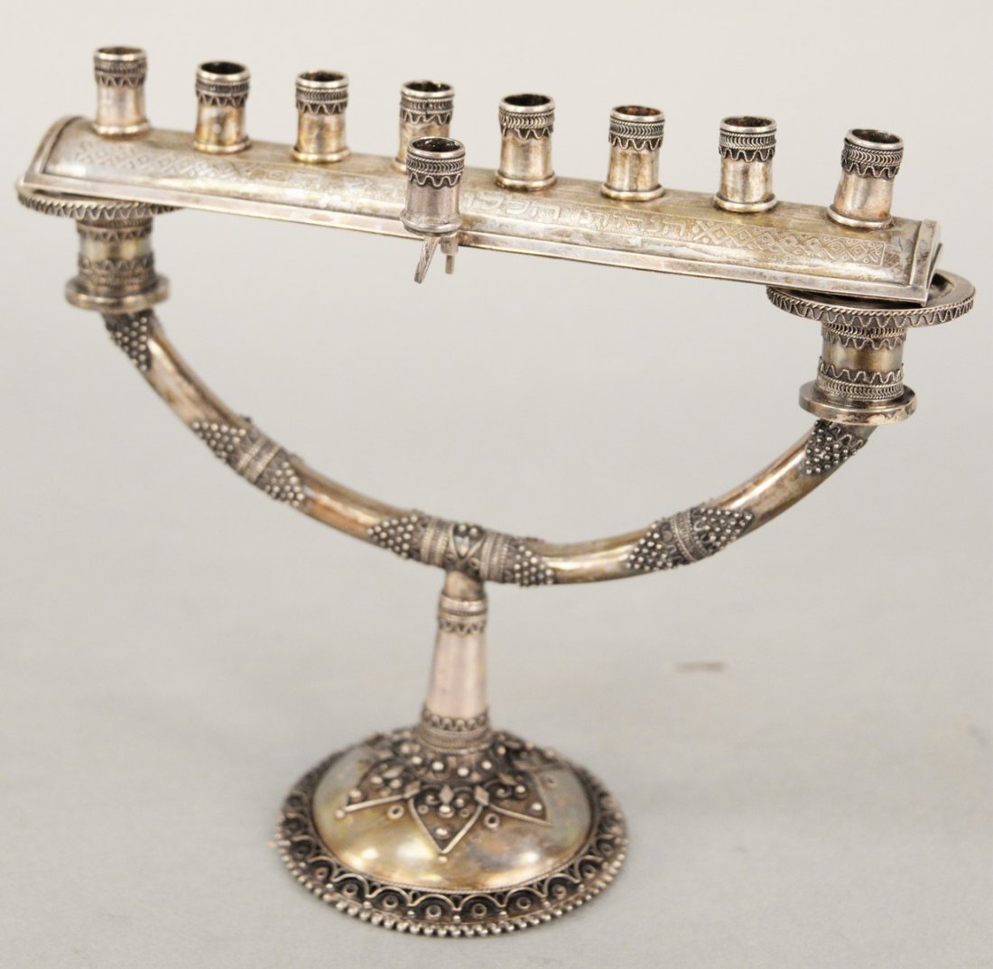 Israeli Sterling Silver Hanukkah Menorah, having applie (1 of 5)