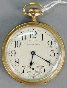 14K South Bend open face pocket watch. 49mm.: 14K South Bend open face pocket watch. 49mm.