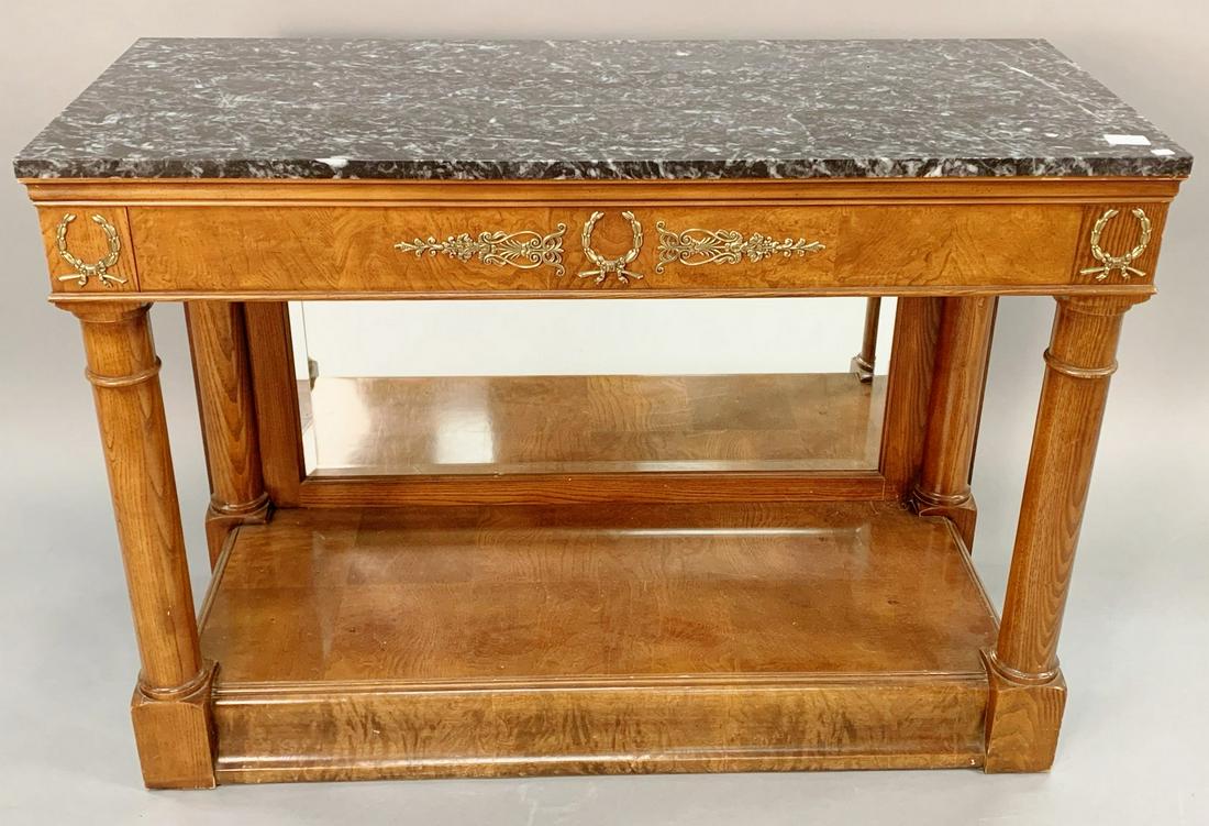 Henredon empire style marble top hall table, ht. 31 in. (1 of 4)