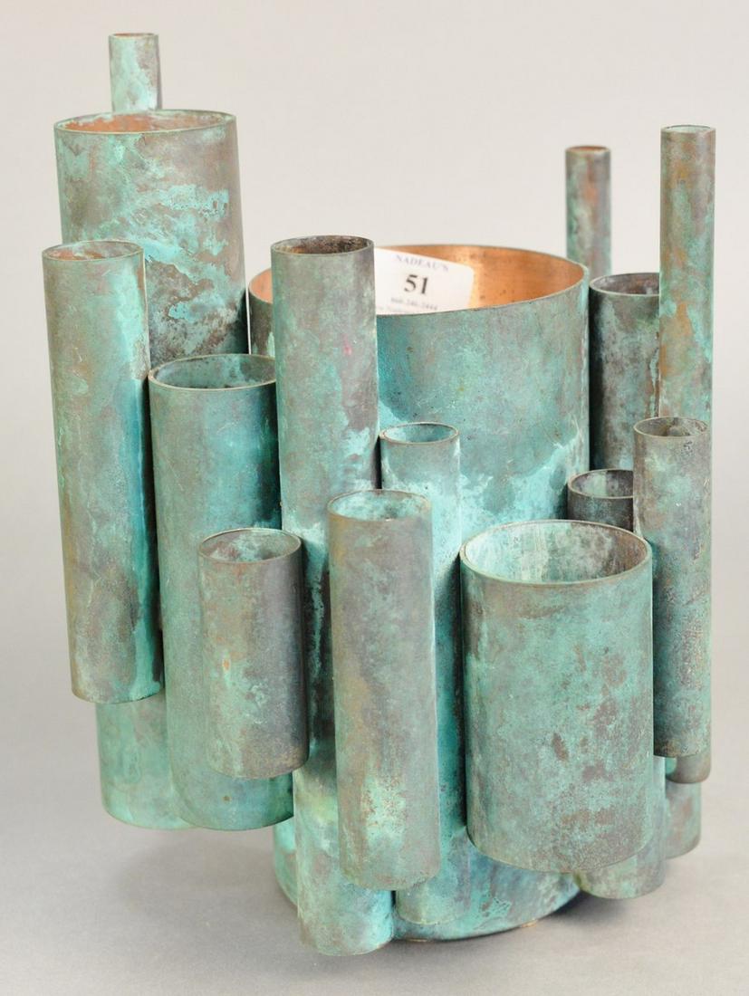 Sergei Gritsay brutalist copper vase sculpture, signed (1 of 4)