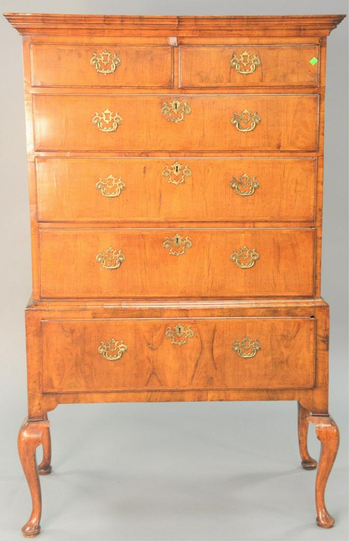George II walnut highboy, in two parts, circa 1750. ht. (1 of 4)