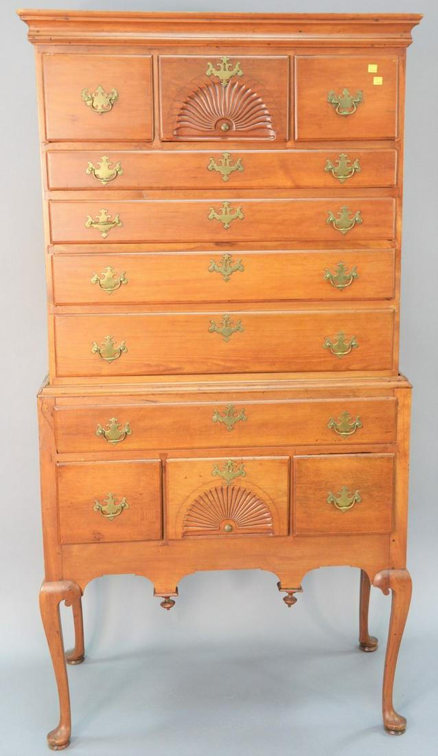 Queen Anne cherry flat top highboy, in two parts with (1 of 4)