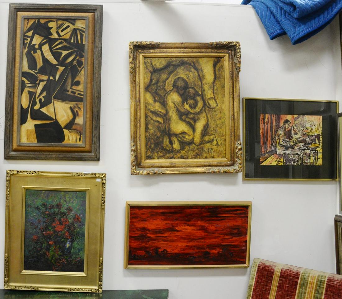 Group of five paintings to include oil on canvas still (1 of 5)