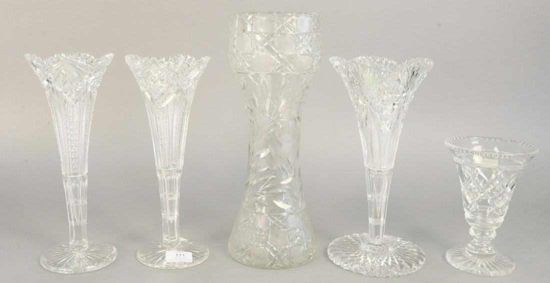 Five American Brilliant cut glass vases, three tulip (1 of 4)