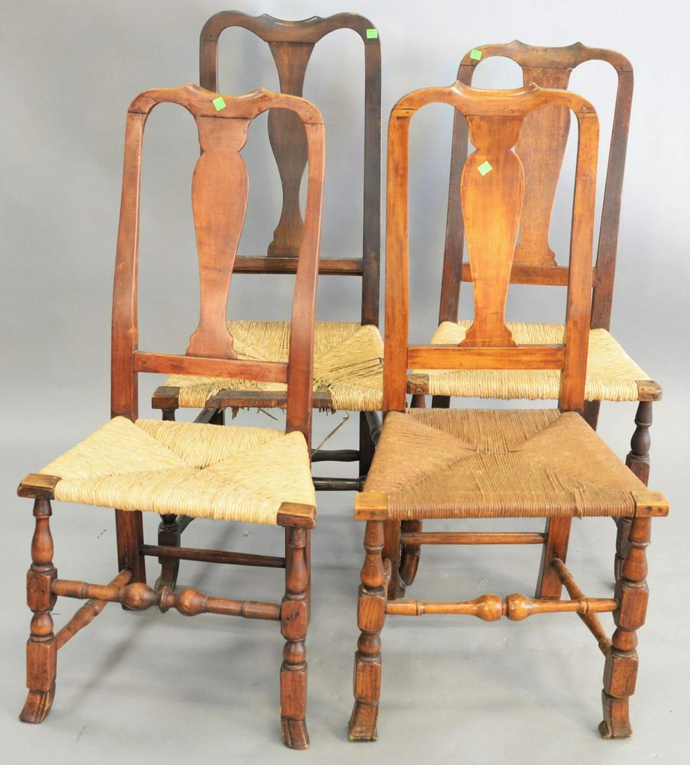 Four Queen Anne side chairs, each with rush seats over (1 of 4)
