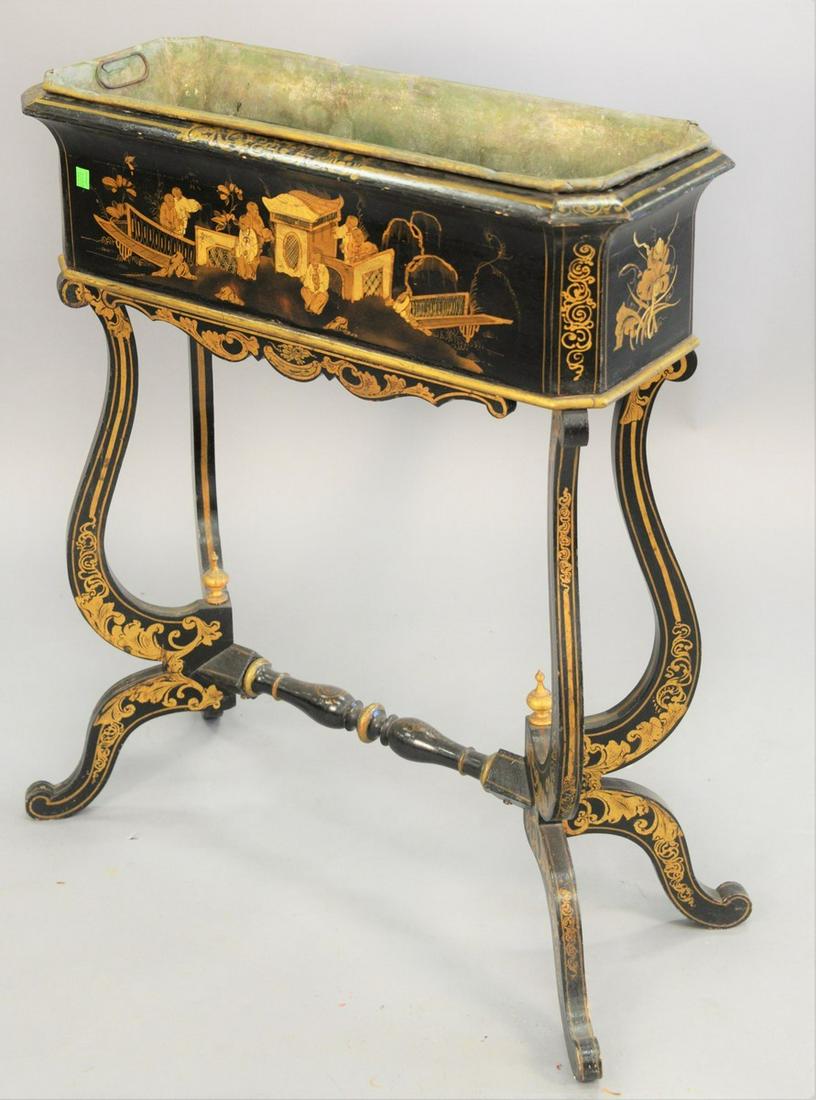 Chinoiserie decorated planter with metal insert. ht. 33 (1 of 4)