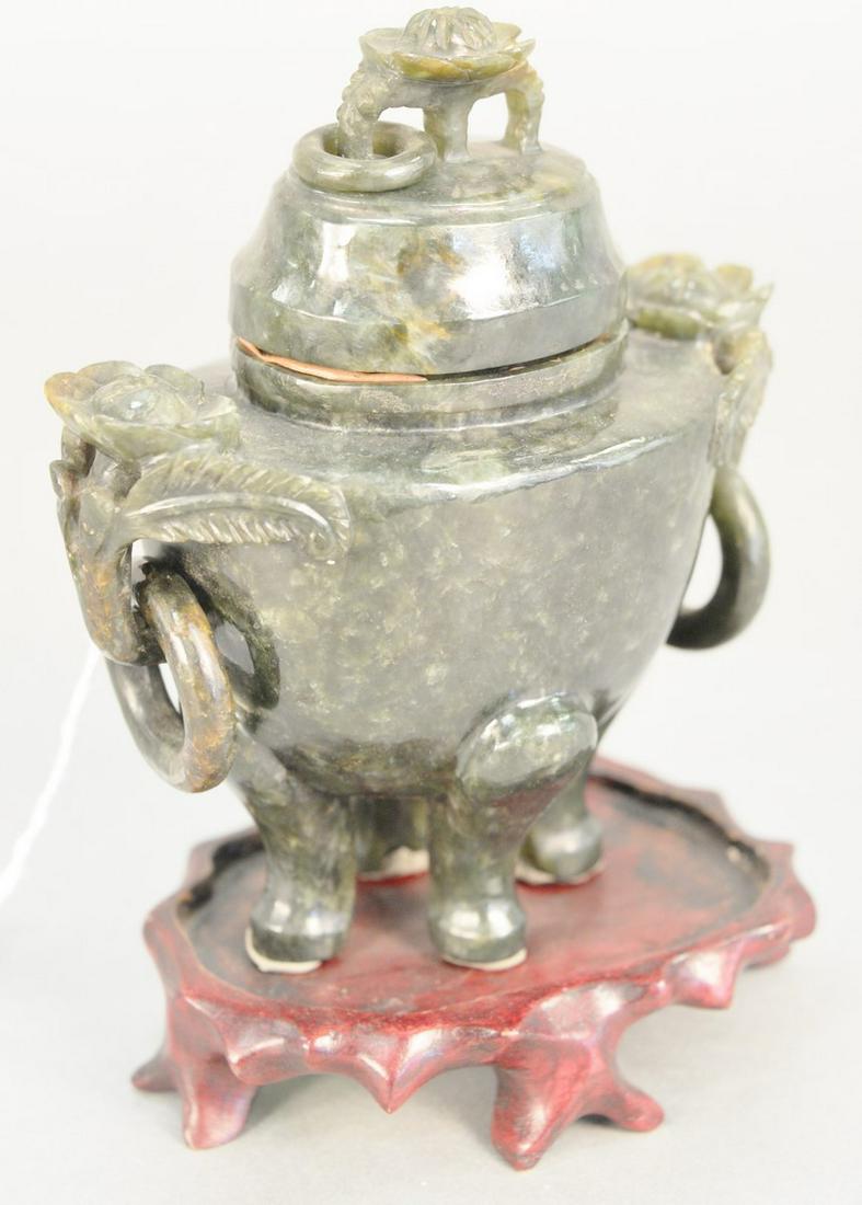 Chinese green jade covered urn, having carved rosettes (1 of 7)