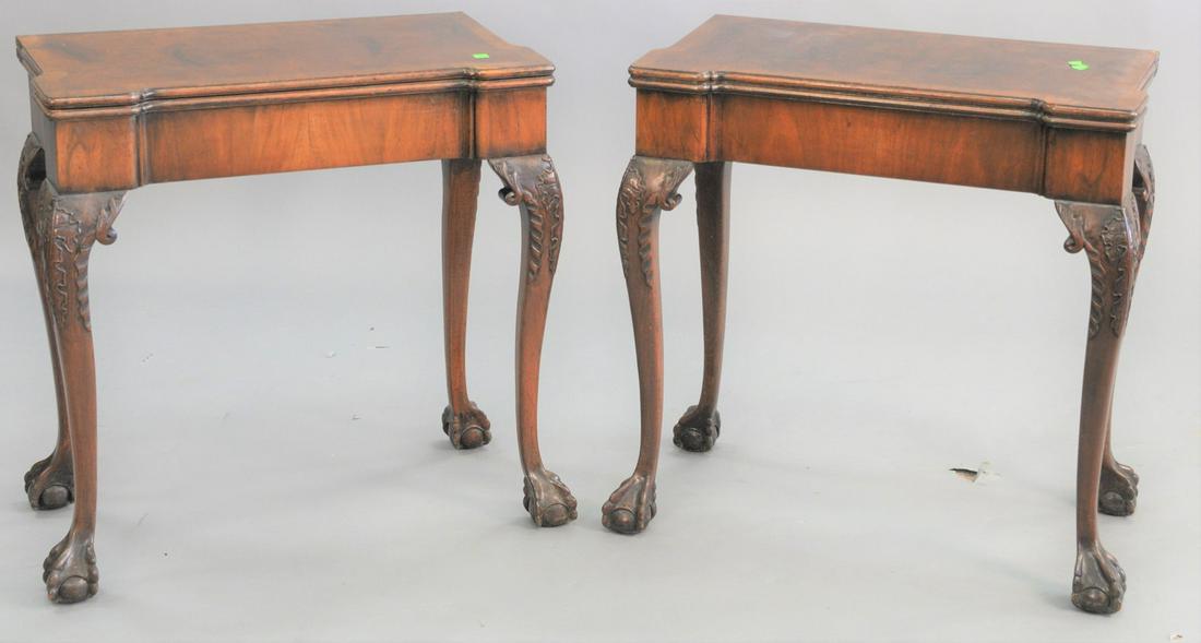 Pair of George II style walnut game tables, with ball (1 of 5)