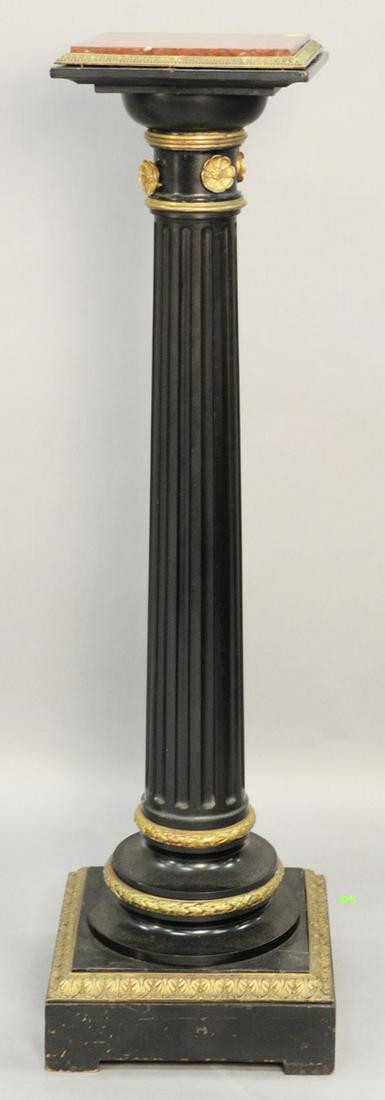 Ebonized pedestal, having rouge marble top and bronze (1 of 4)