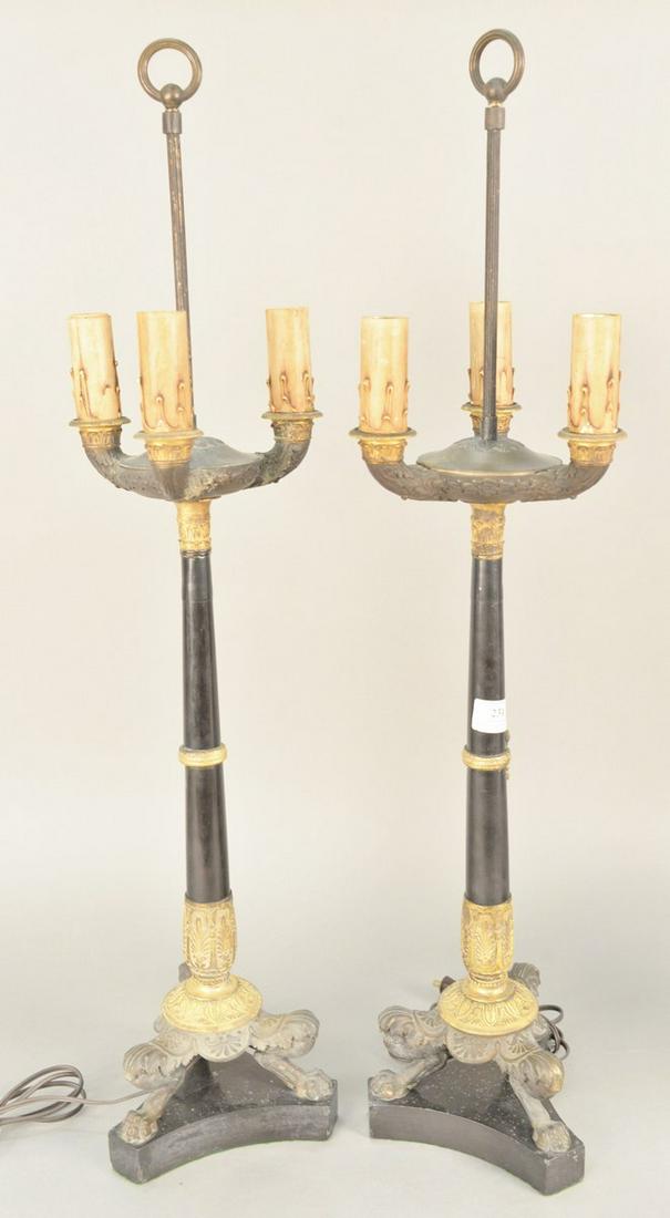 Pair of French Empire candelabras, three bronze arms on (1 of 5)