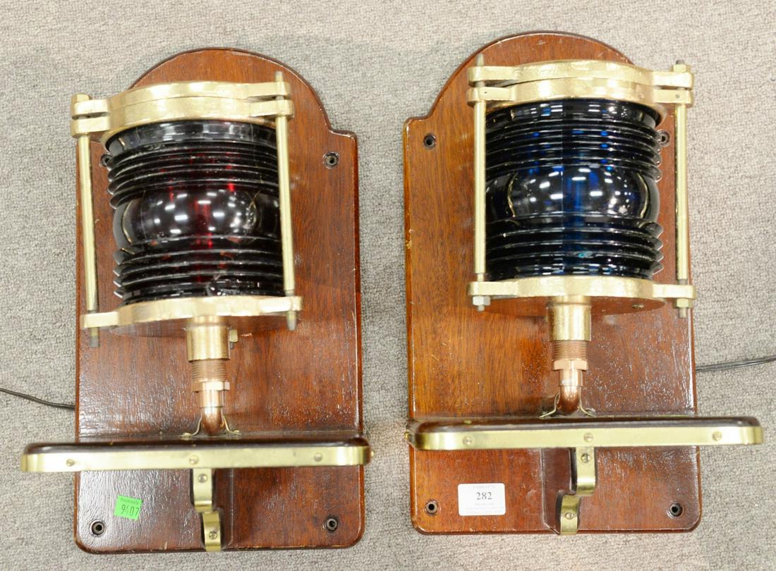Pair of ships lanterns, green and red mounted on (1 of 4)