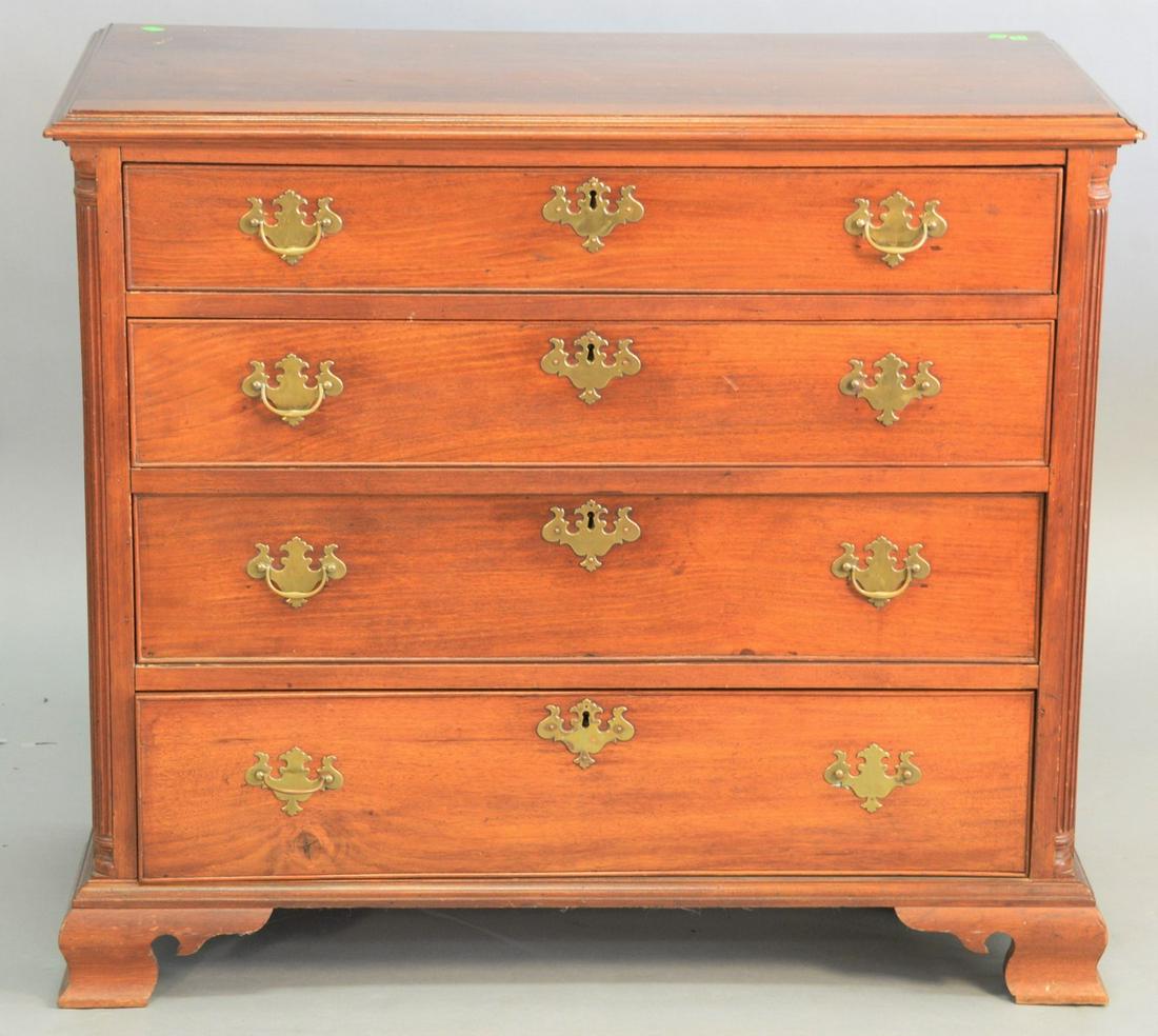 Chippendale Walnut Four Drawer Chest, with molded top, (1 of 4)
