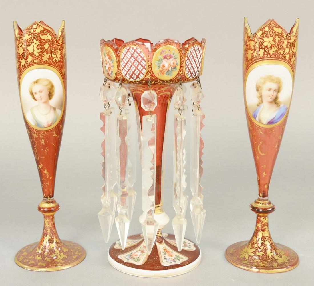 Three Victorian cranberry vases, to include a pair of (1 of 4)