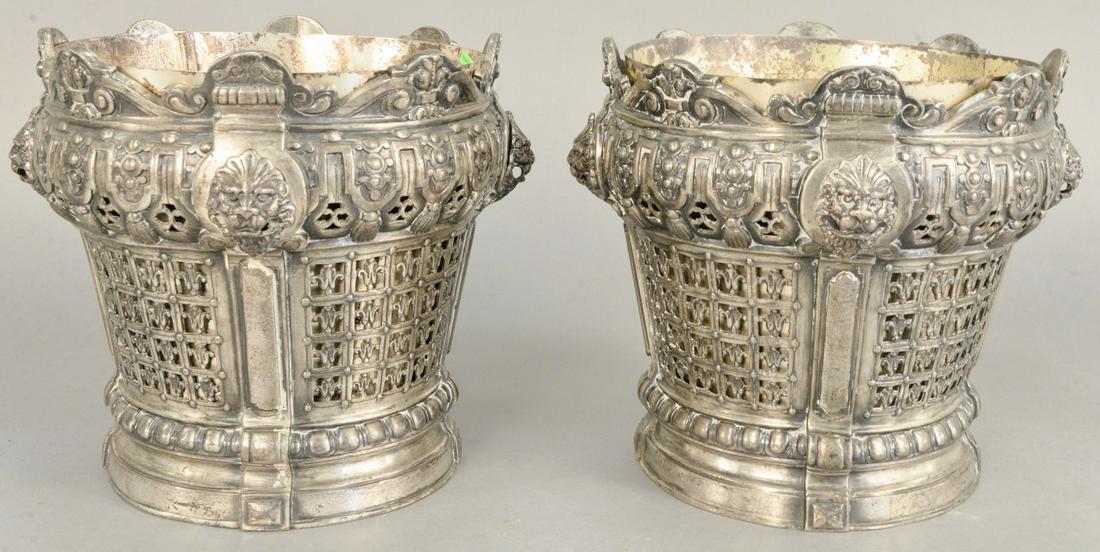 Pair of silver plated planters having lion marks and (1 of 4)