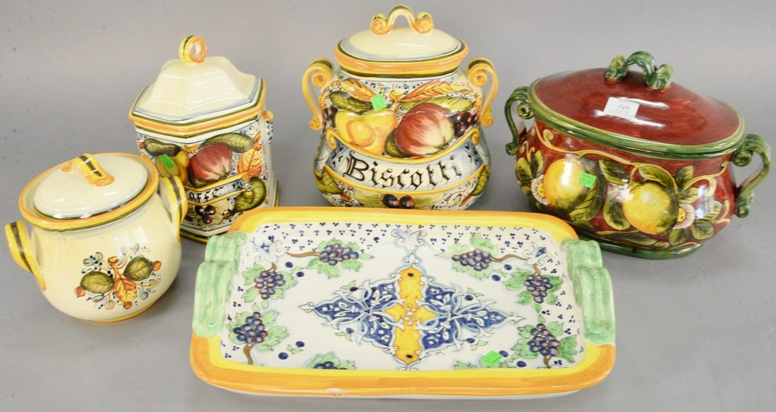 Group of five Italian Majolica covered pieces, large (1 of 9)