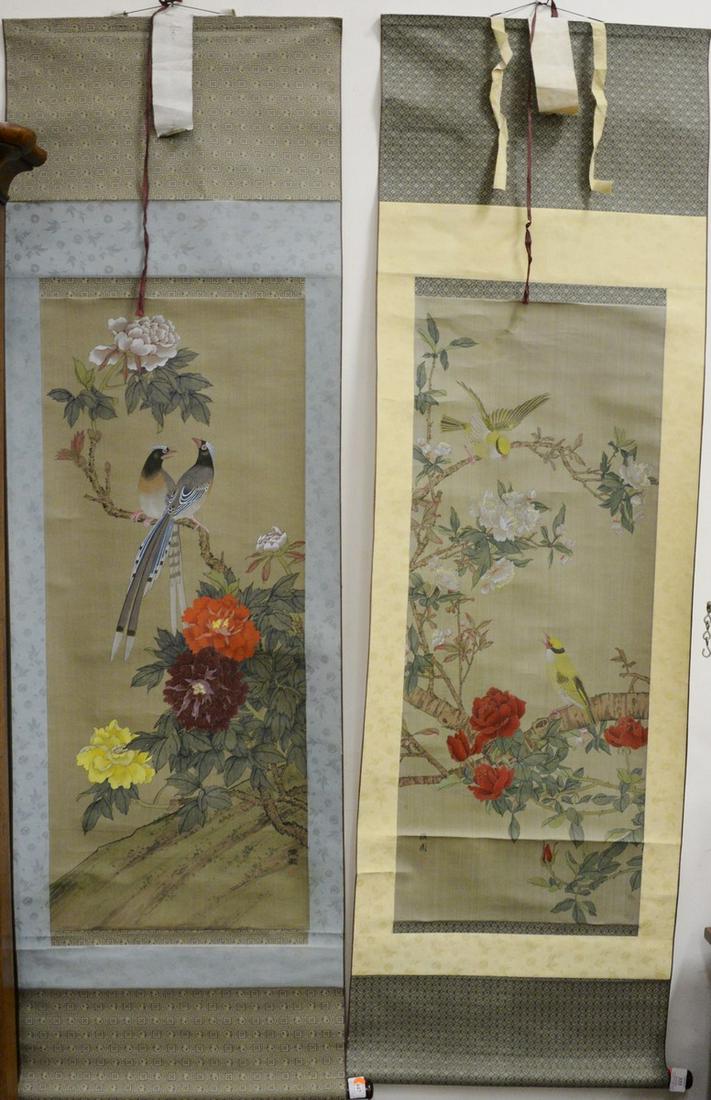 Two Piece Lot to include Oriental scroll painting on (1 of 14)