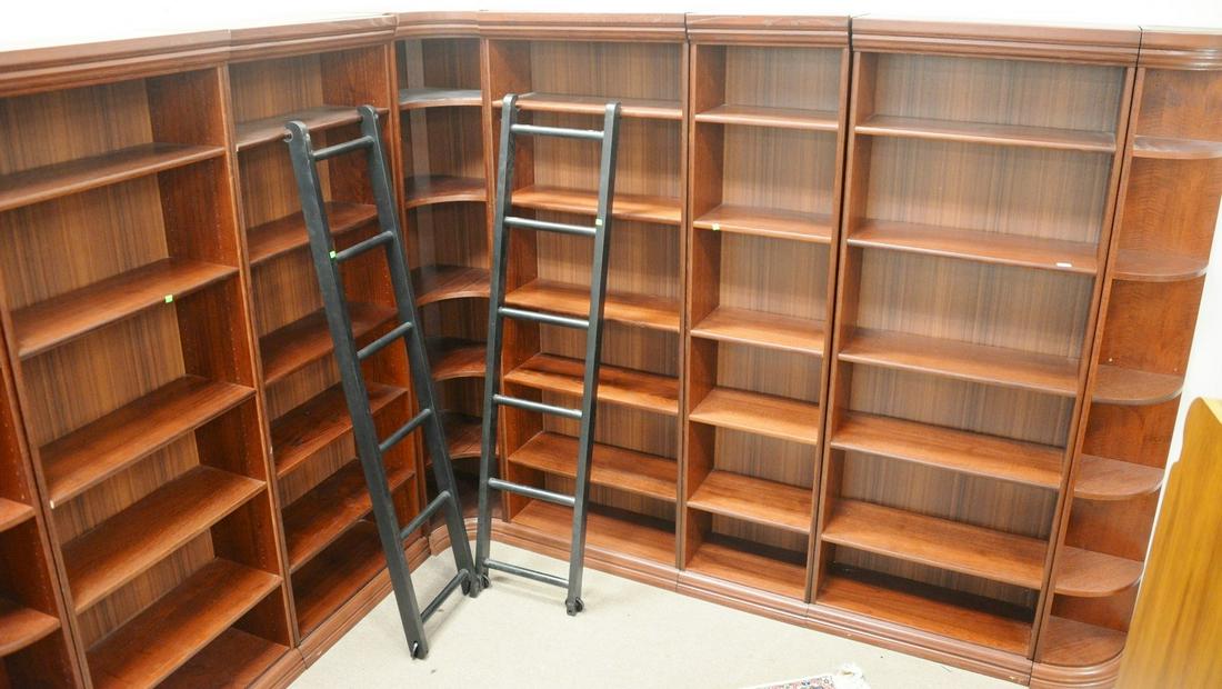 Eight section bookcases, with ladders, ht. 83 1/2 in., (1 of 3)