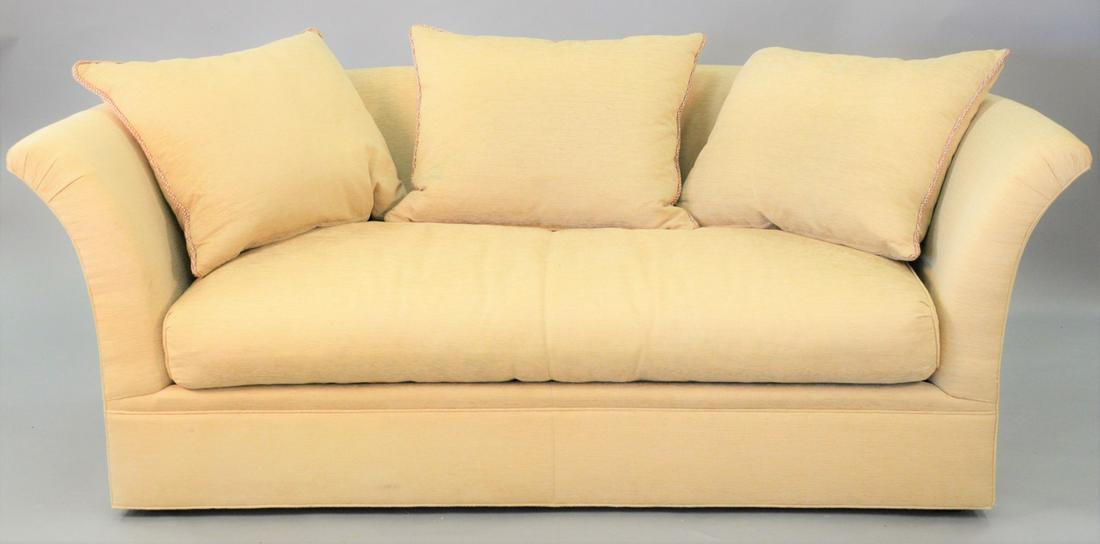 Swaim upholstered sofa, curved back with three pillows, (1 of 4)