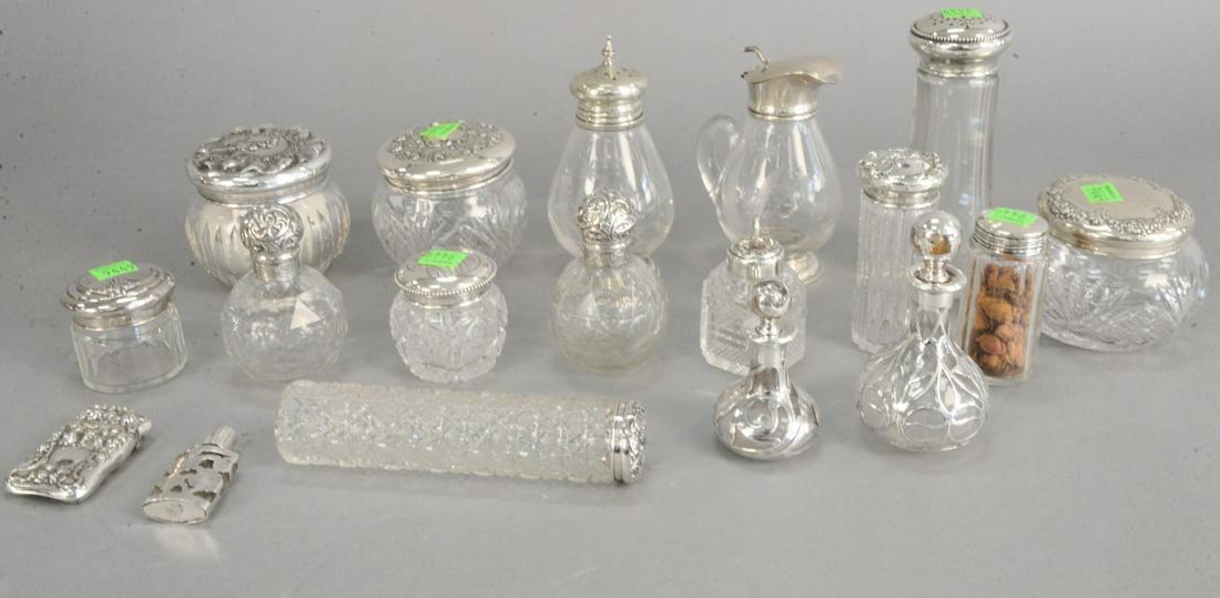 Eighteen piece lot of cut crystal with sterling silver (1 of 3)
