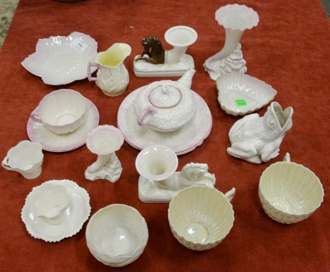 Large group of Belleek to include a frog, cornucopia (1 of 3)