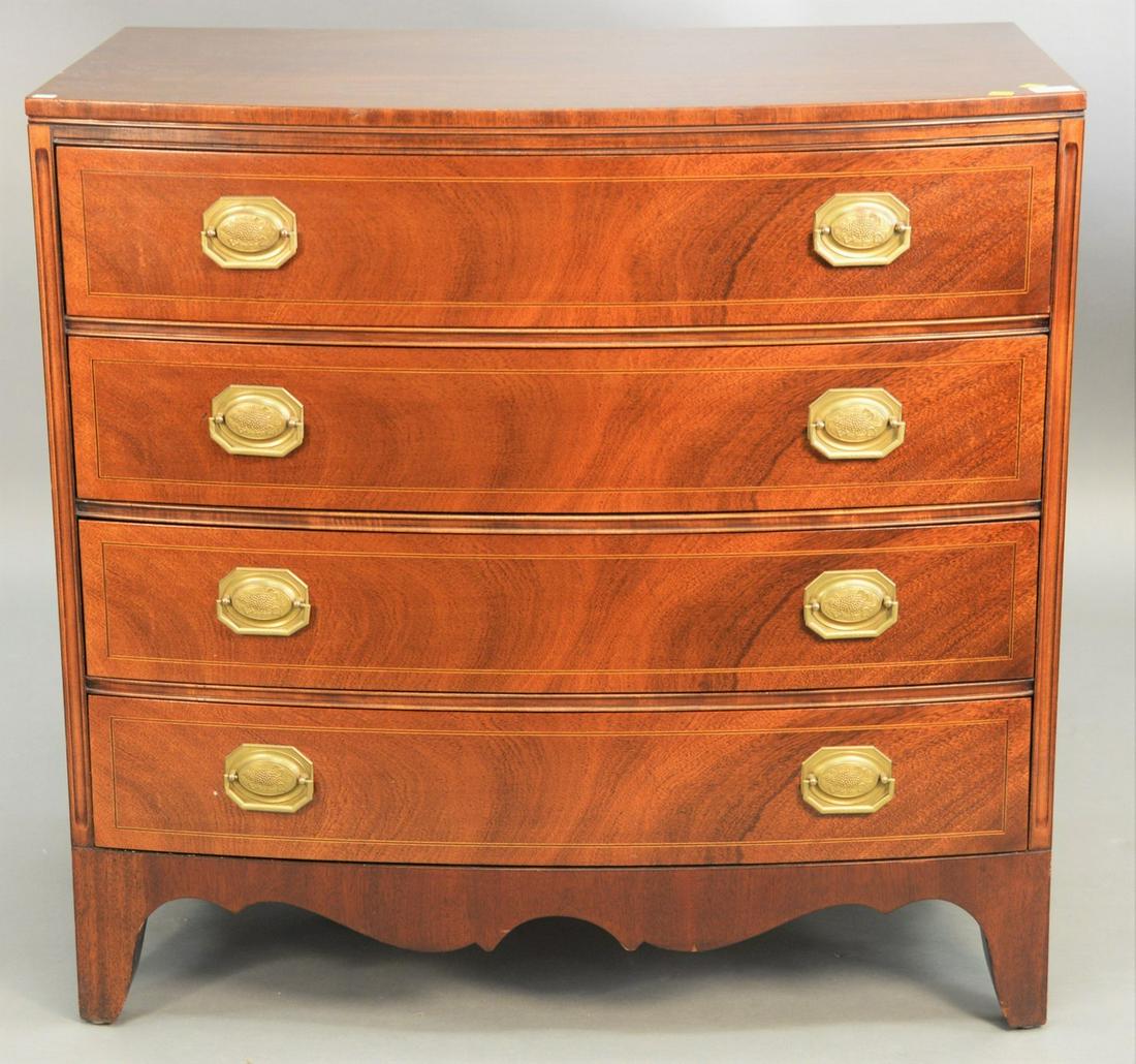 Custom mahogany bow front chest, ht. 34 in., wd. 36 in, (1 of 4)