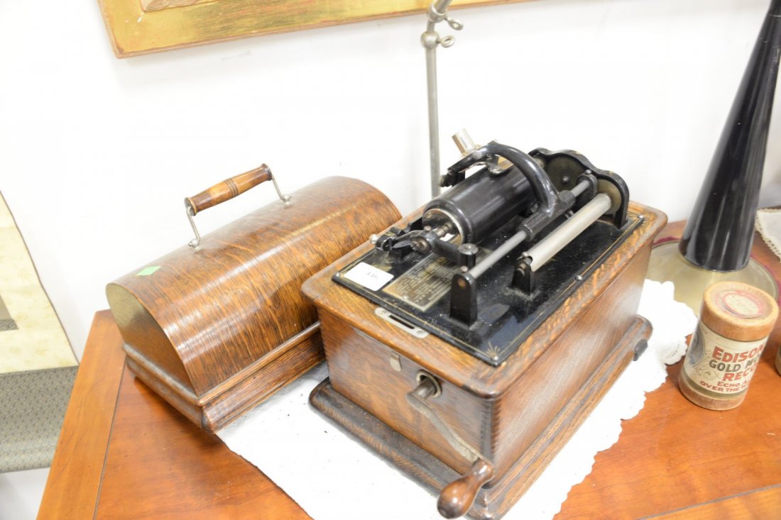 Four Piece Lot, to include Edison phonograph, two horns (1 of 4)