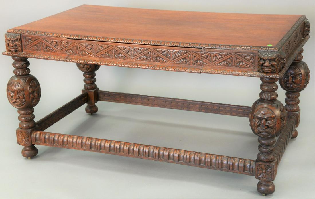 Victorian oak library table, having carved edges and (1 of 4)