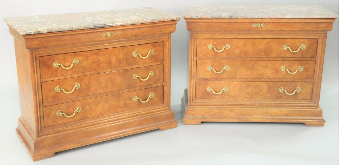 Pair of Henredon marble top commodes, marker Charles X, (1 of 4)