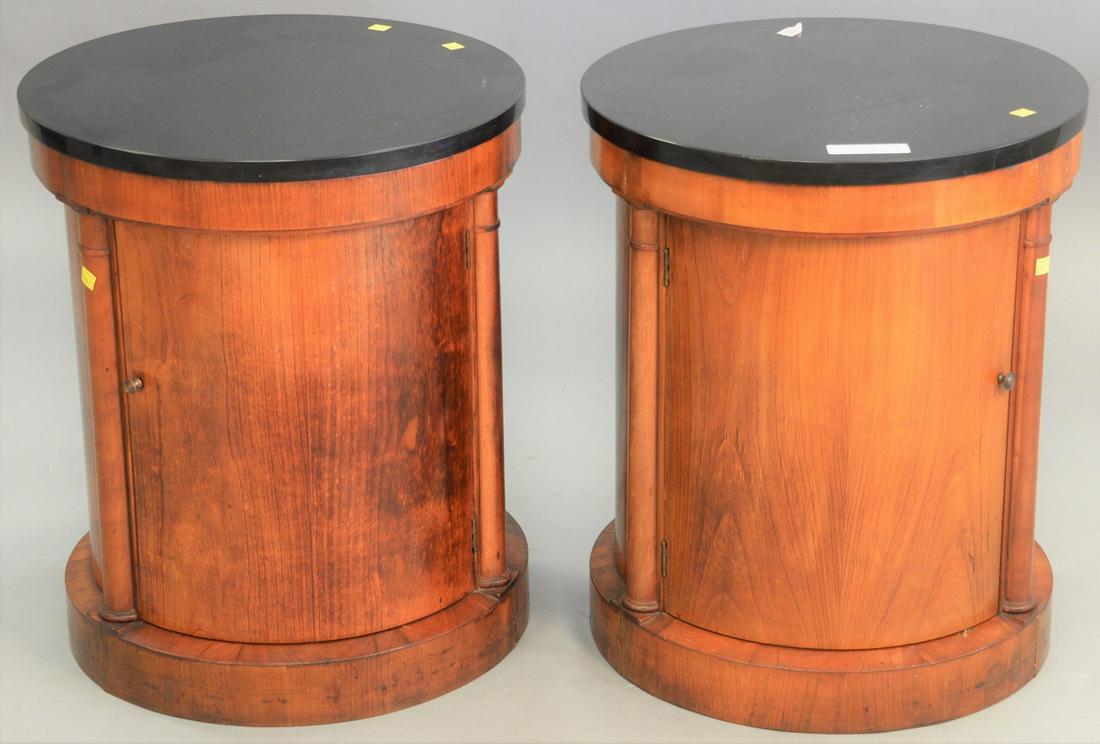 Pair of Baker round marble top stands, with doors. ht. (1 of 5)