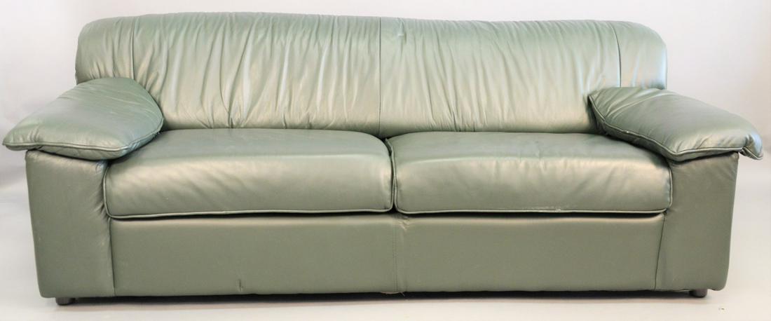 Green leather sofa bed, lg. 82 in. (1 of 3)
