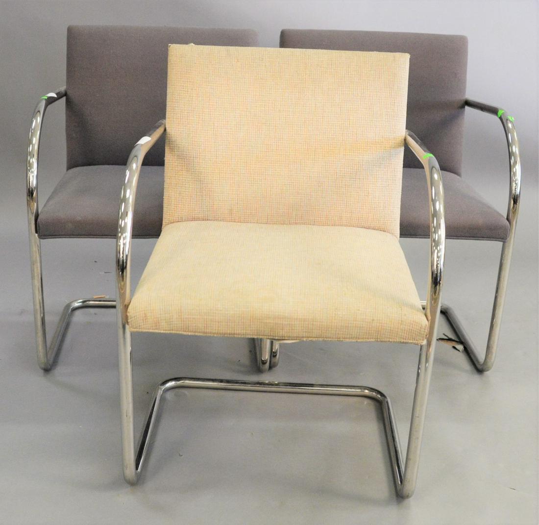 Three Knoll chrome armchairs.: Three Knoll chrome armchairs.