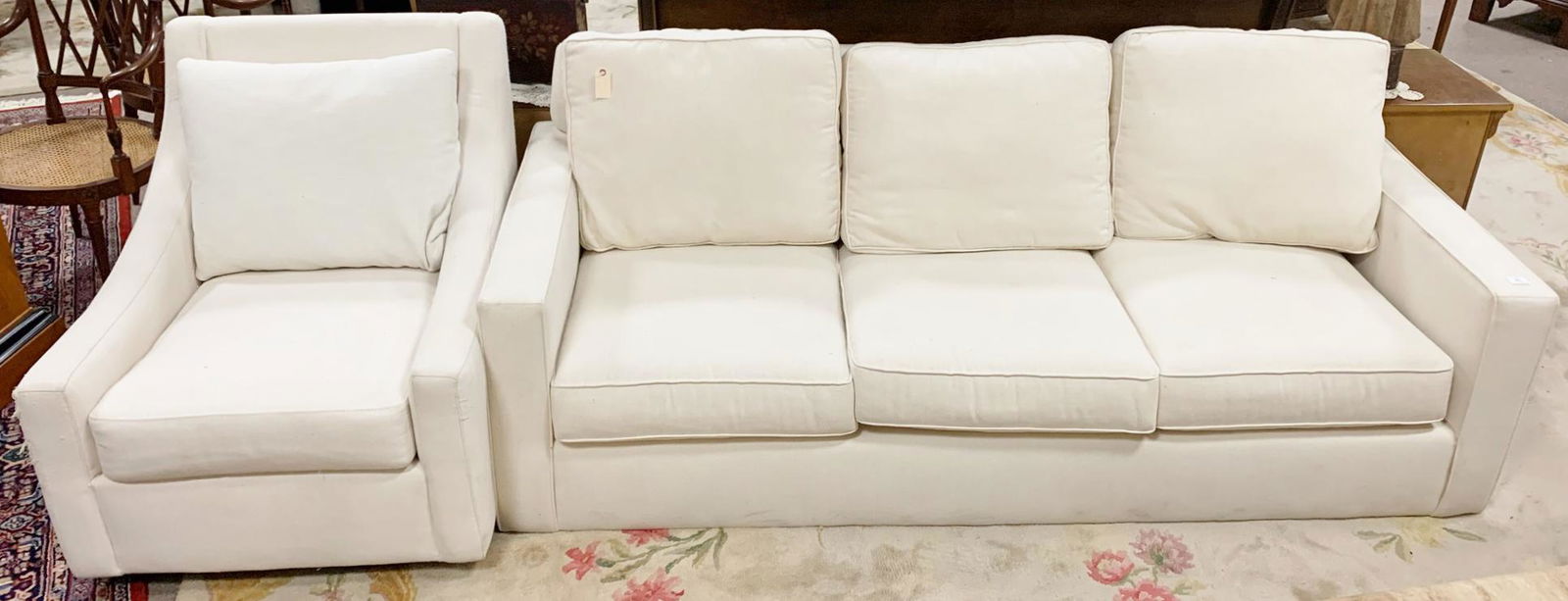 Three piece group to include pair of club chairs, along (1 of 4)