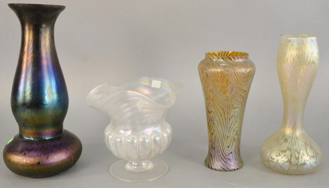 Four large Art Glass vases, Bohemian purple iridescent (1 of 3)