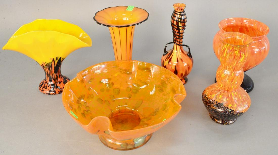 Six piece group to include, Czech art glass vase having (1 of 4)