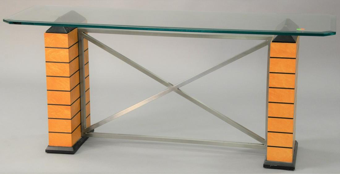 Contemporary Sofa Table, with glass top, ht. 29 in., (1 of 3)