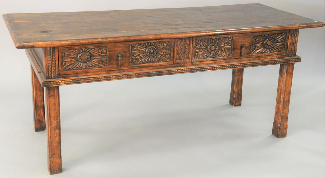 Renaissance style two drawer table, having carved (1 of 4)