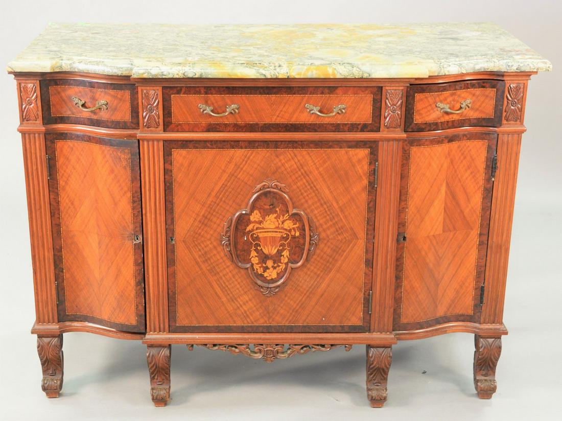 Inlaid marble top server having three drawers over thre (1 of 4)