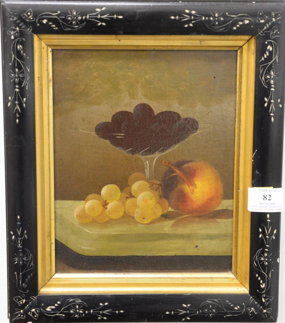Still life of fruit and a glass compote, oil on canvas,: Still life of fruit and a glass compote, oil on canvas, 19th century or earlier. 10" x 8". Provenance: The Estate of Ed Brenner, Short Hills N.J.
