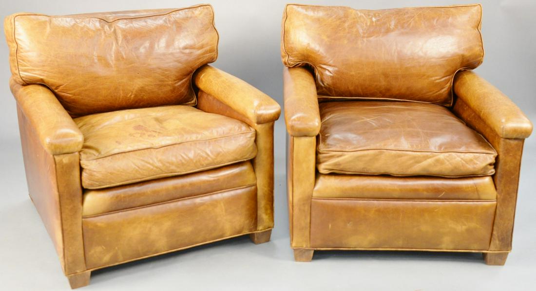 Pair of brown leather easy chairs. ht. 31 in., wd. 32 - Feb 22, 2020