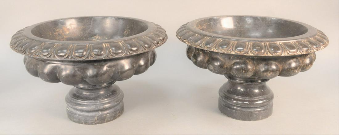 Pair of Large Italian Neoclassical Tazzas, black marble: Pair of Large Italian Neoclassical Tazzas, black marble with carved rim. height 9 1/2 inches, diameter 16 inches.