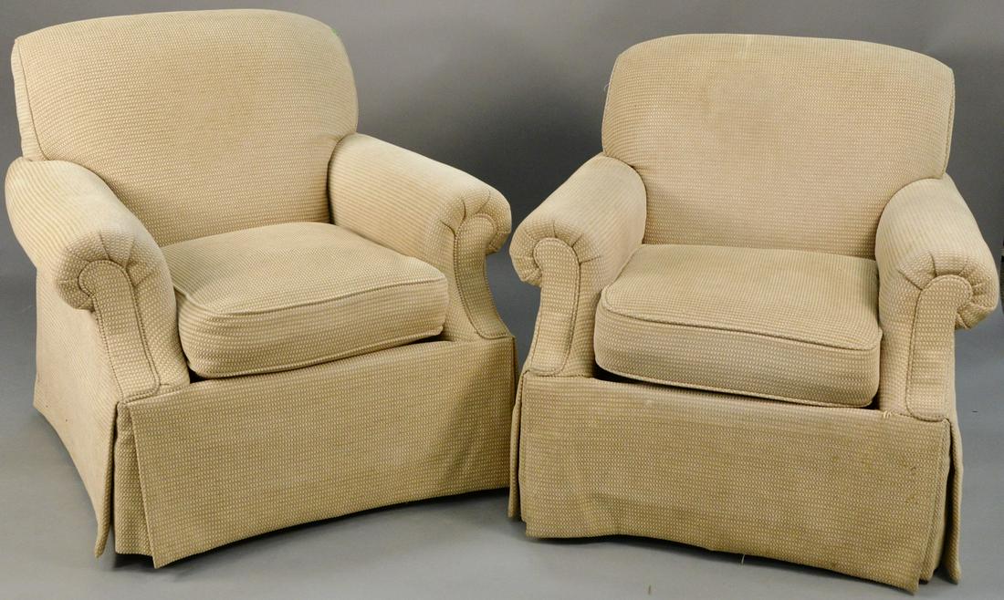 Pair of Kravet furniture upholstered chairs and: Pair of Kravet furniture upholstered chairs and ottomans (some staining).ht. 34 in., wd. 35 in. Provenance: Former home of Mel Gibson, Old Mill Rd, Greenwich, CT