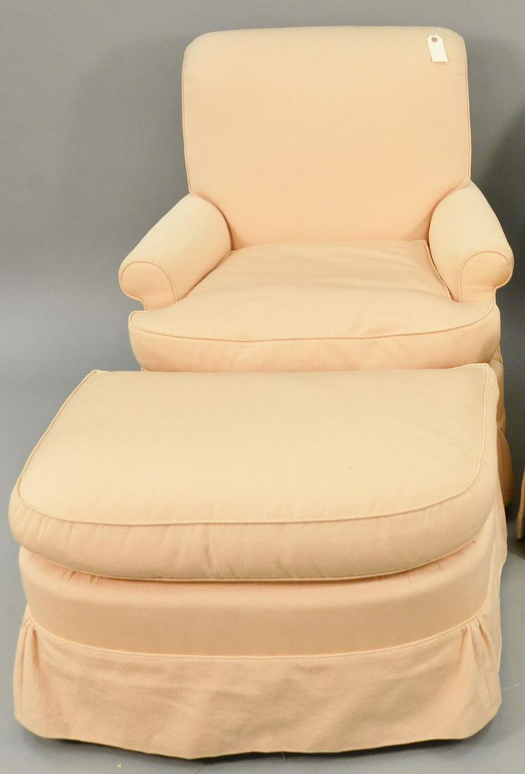 Custom upholstered swivel chair and ottoman, Thomas: Custom upholstered swivel chair and ottoman, Thomas DeAngelis and Company N.Y. ht. 33 in., wd. 28 in. Provenance: Estate of William and Teresa Patton, Lake Ave Greenwich, CT