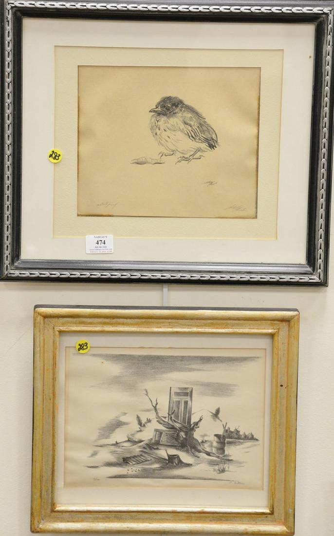 Three framed pieces, Krieger lithographs, Spring Idyll: Three framed pieces, Krieger lithographs, Spring Idyll 3/25, signed lower right R.M. Krieger, Karl Fortress pencil signed lithograph and a Shelly Fink artist proof, pencil signed. sight size 8" x 11",