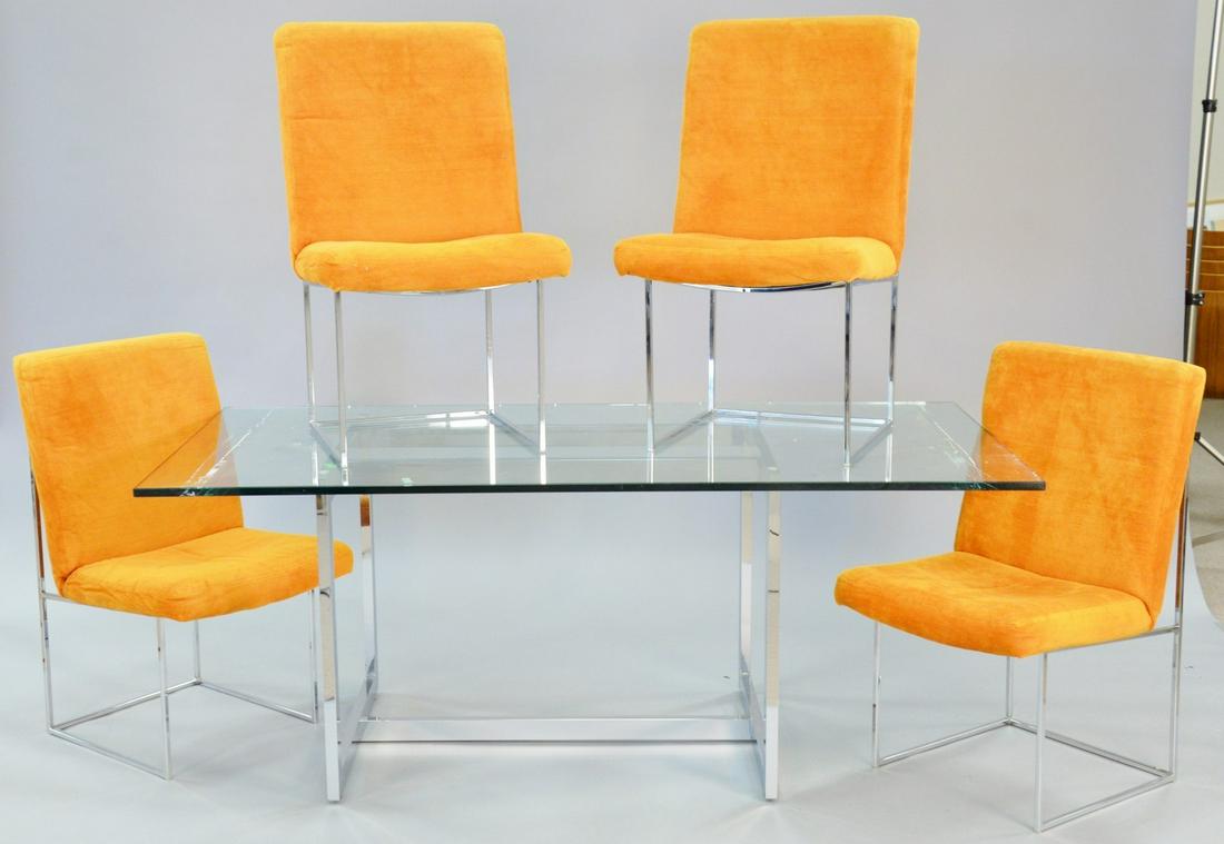 Mid-Century Milo Baughman for Thayer Coggin, four: Mid-Century Milo Baughman for Thayer Coggin, four dining chairs and table, 28 1/2" h. , top 35 1/2" x 72".