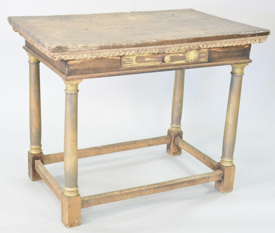Center table having slab top, 17th C., table neck base,: Center table having slab top, 17th C., table neck base, 31" h., top 24" x 39".