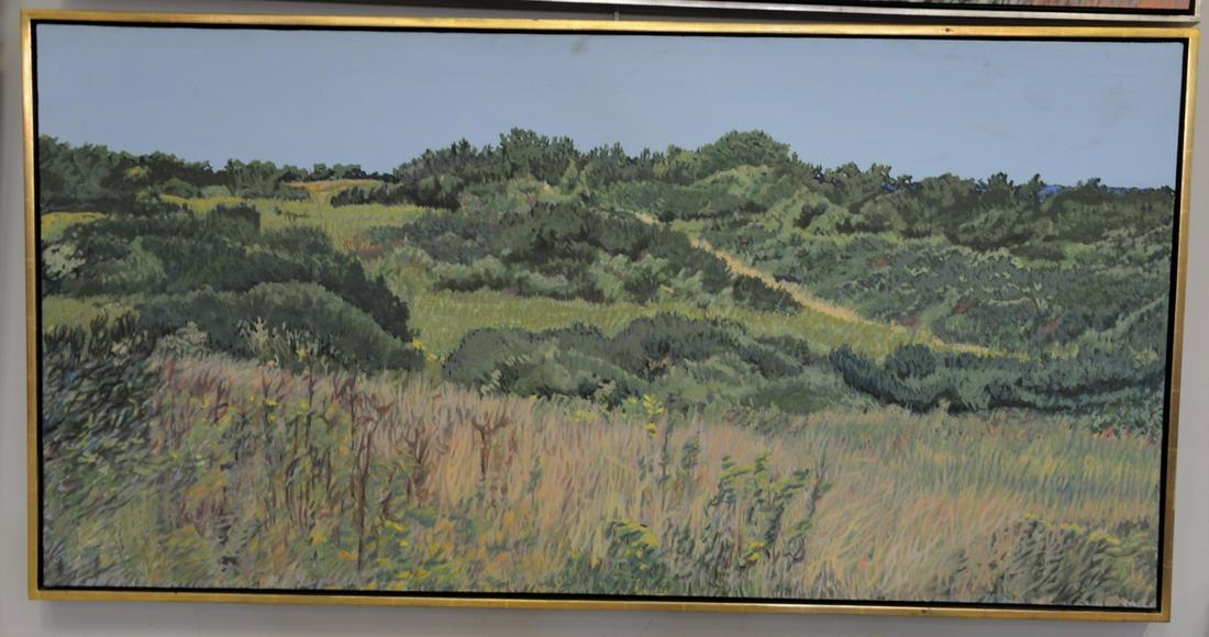 Jane Ritchie (1927 - 2000), coastal landscape, oil on: Jane Ritchie (1927 - 2000), coastal landscape, oil on canvas, signed lower left "Jane Ritchie", 30" x 60",Provenance: Property from the Credit Suisse Collection.