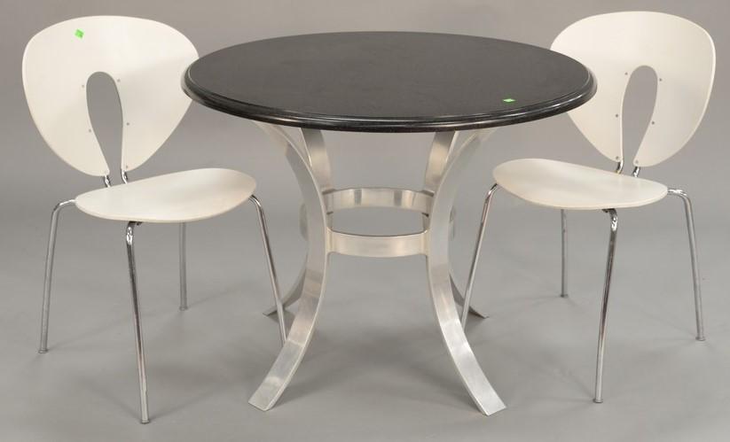 Three piece lot to include a pair of Jesus Gasea chairs: Three piece lot to include a pair of Jesus Gasea chairs along with a contemporary game table top, ht. 28 1/2", dp. 38". Provenance: Estate from Sutton Place, N.Y., name withheld by request.